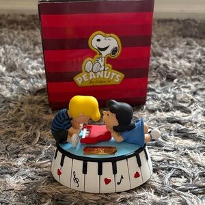 New Peanuts Lucy & Schroeder Piano Figurine Music Box — Red, Blue, Yellow